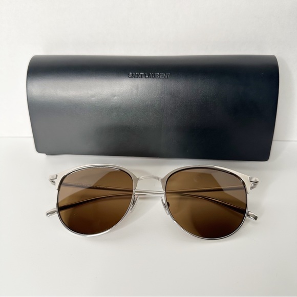 NEW Saint Laurent SL 148 T 003 Silver Classic Sunglasses w Case - Picture 3 of 12